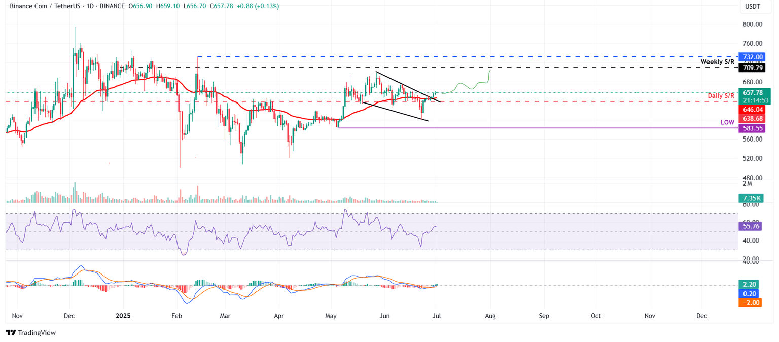 Gráfico diario de BNB/USDT