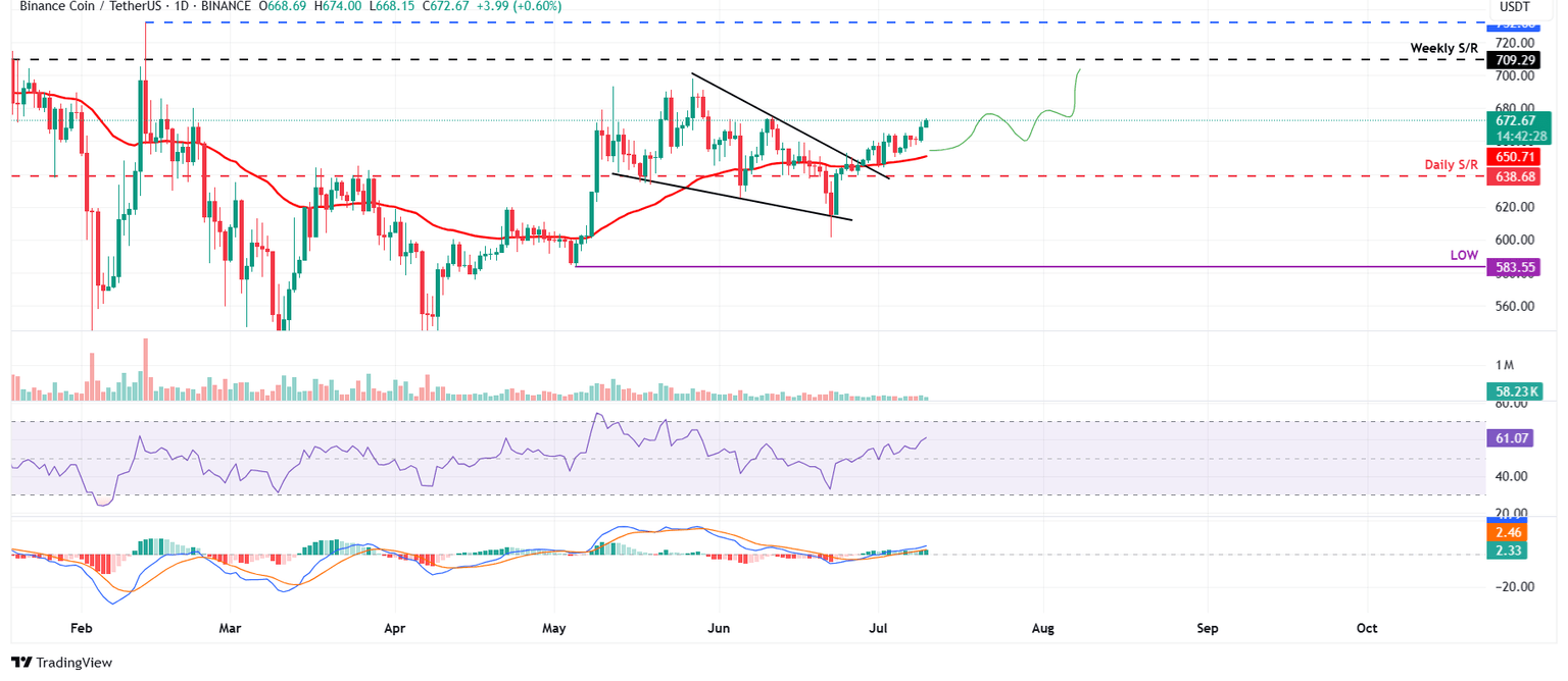 Gráfico diario de BNB/USDT