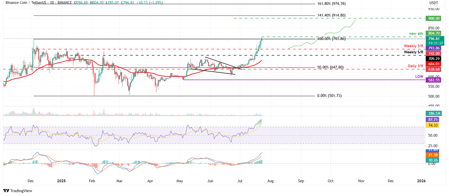 Gráfico diario de BNB/USDT 