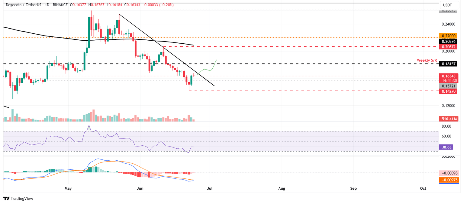 Gráfico diario de DOGE/USDT 