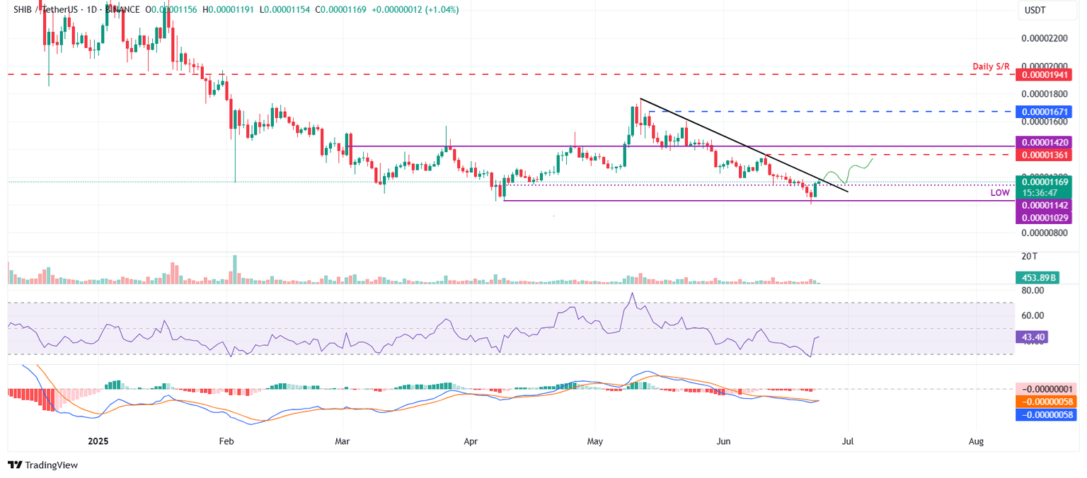Gráfico diario de SHIB/USDT