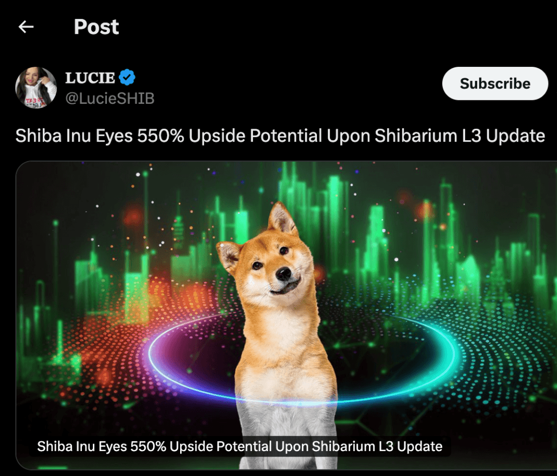 Predicción de aumento del 550% de LucieSHIB para el precio de Shiba Inu | Abril 2025 