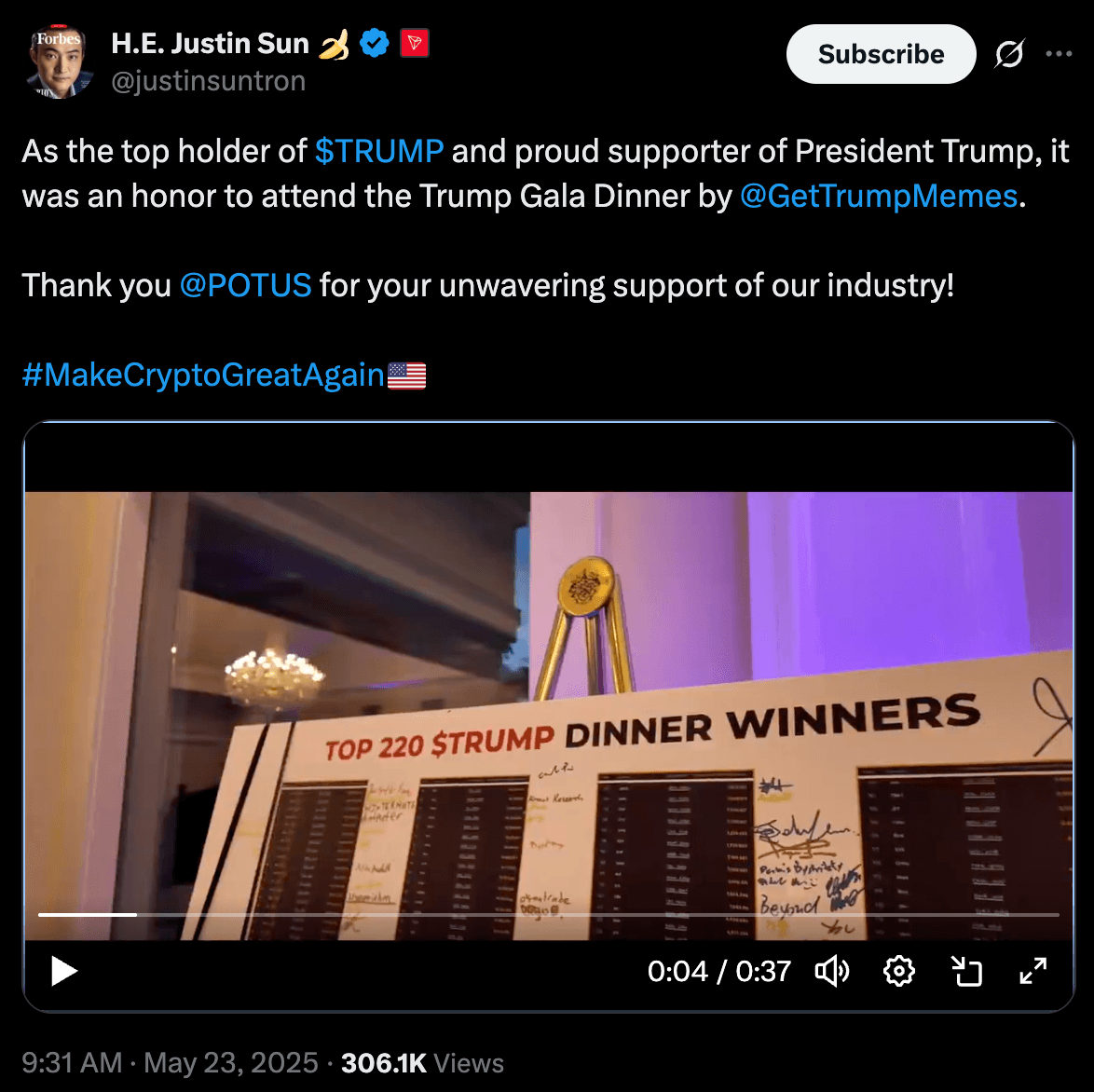 Tweet de Justin Sun