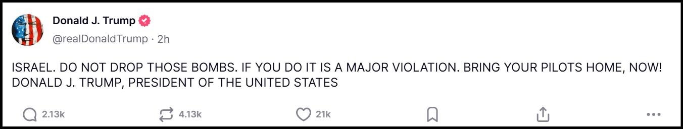 Cuenta de Truth Social del presidente Trump 24 de junio de 2025