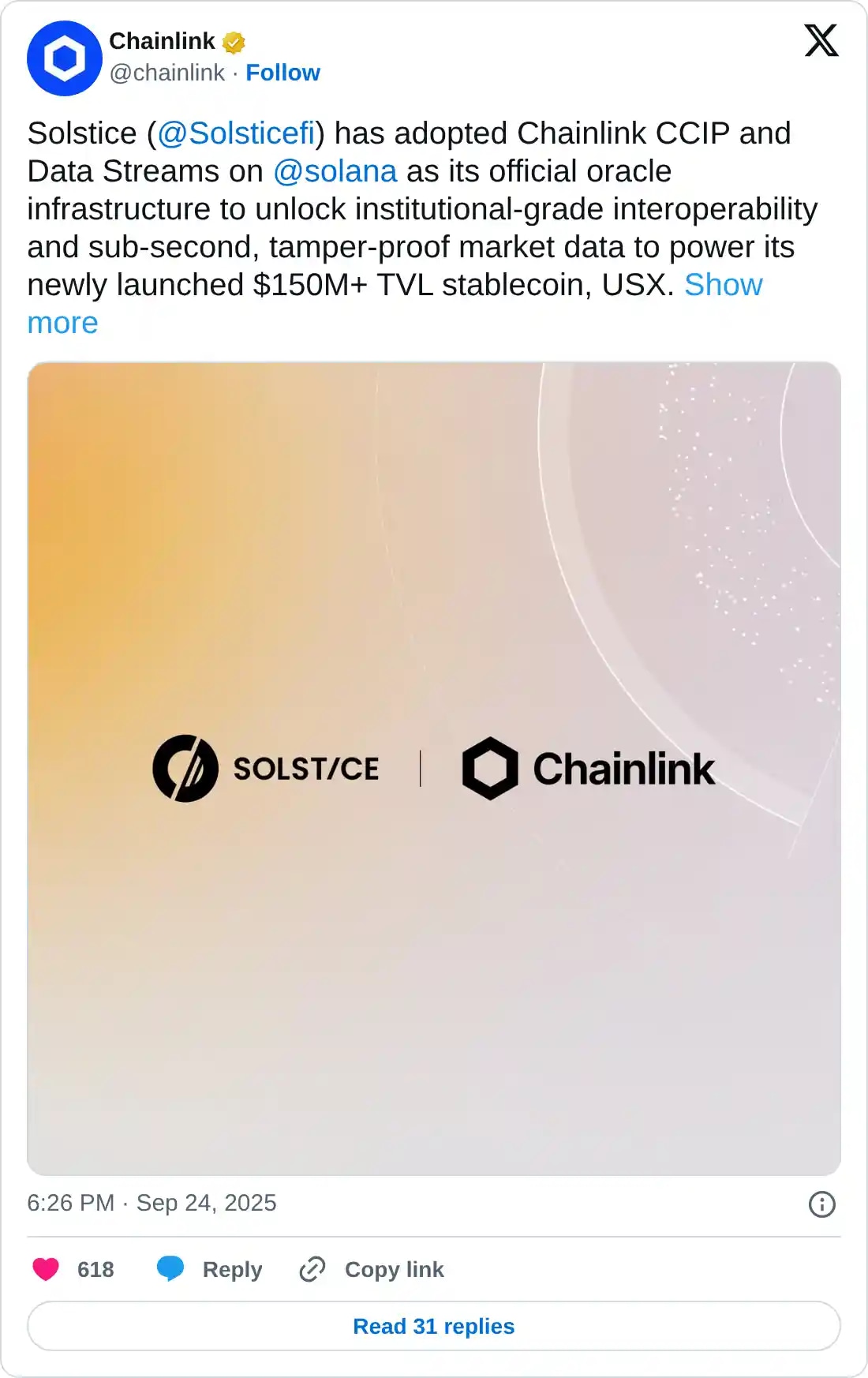 https://twitter.com/chainlink/status/1970917836231934312