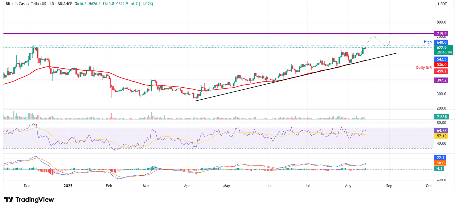 Gráfico diario BCH/USDT