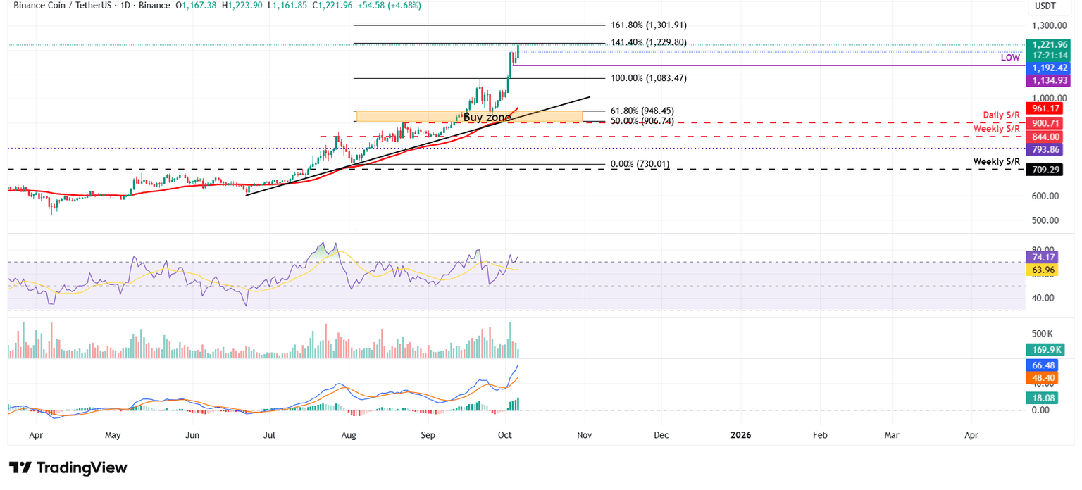 Gráfico diario de BNB/USDT