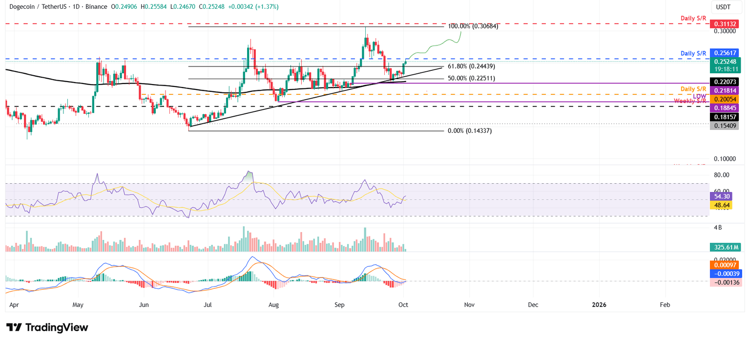 Gráfico diario DOGE/USDT