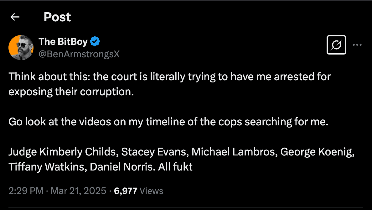 Ben Armstrong responding ongoing litigation on March 21 2025 | Source: X.com