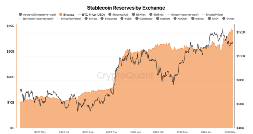 Gráfico de reservas de stablecoin en el intercambio Binance. Fuente: CryptoQuant