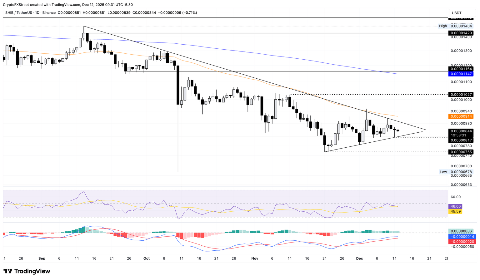 Gráfico logarítmico diario de SHIB/USDT.