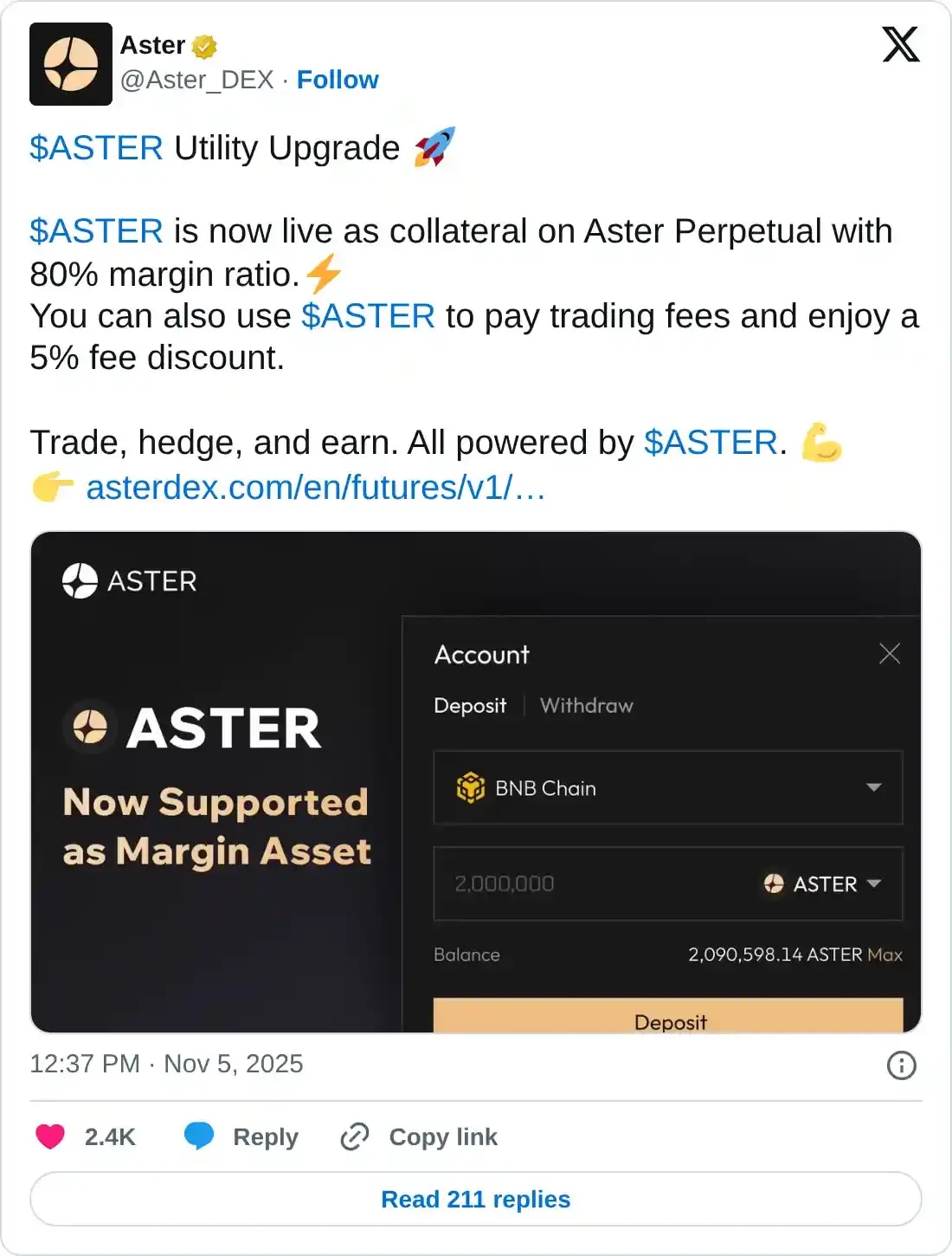 https://x.com/Aster_DEX/status/1986050150067040658
