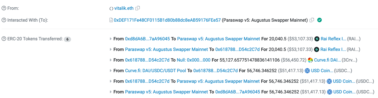 RAI converted to USDC